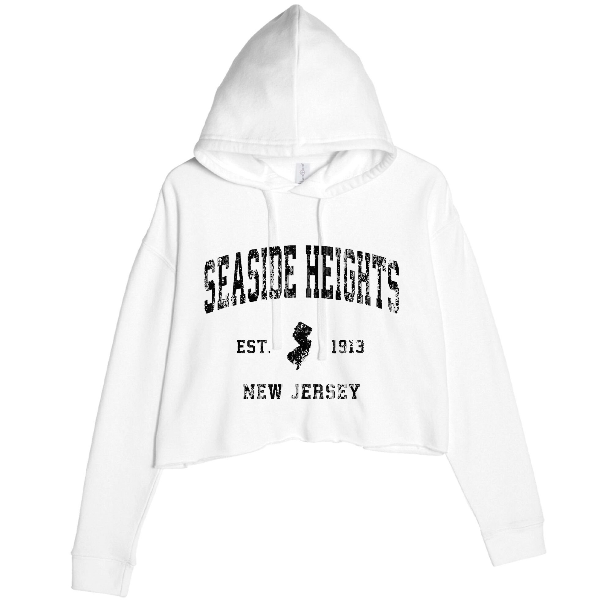 Seaside Heights New Jersey Nj Vintage Athletic Black Sports Crop Fleece Hoodie