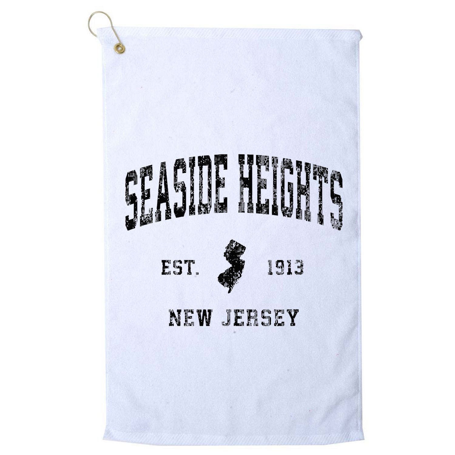 Seaside Heights New Jersey Nj Vintage Athletic Black Sports Golf Towel
