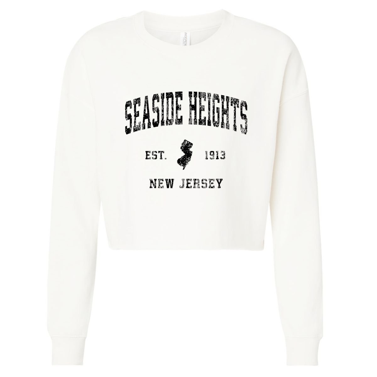 Seaside Heights New Jersey Nj Vintage Athletic Black Sports Cropped Pullover Crew