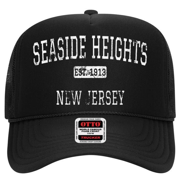 Seaside Heights New Jersey Nj Vintage High Crown Mesh Back Trucker Hat