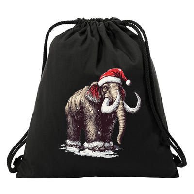 Santa Hat On Christmas Mammoth For Funny Drawstring Bag