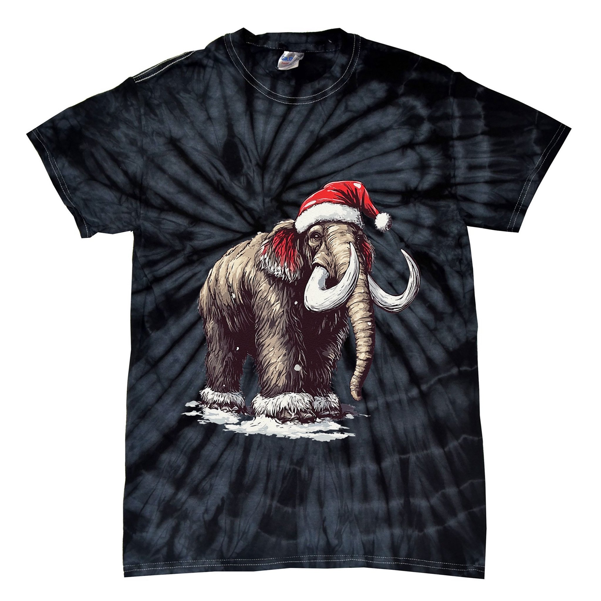 Santa Hat On Christmas Mammoth For Funny Tie-Dye T-Shirt