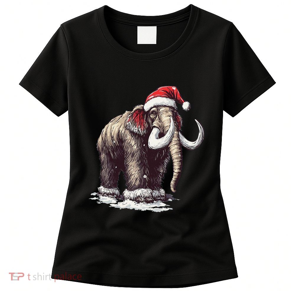 Santa Hat On Christmas Mammoth For Funny Womens T-Shirt