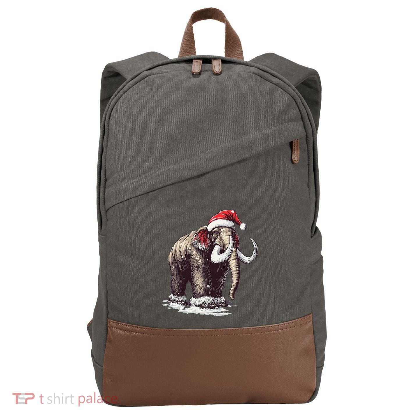 Santa Hat On Christmas Mammoth For Funny Cotton Canvas Backpack