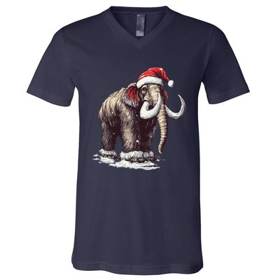 Santa Hat On Christmas Mammoth For Funny V-Neck T-Shirt