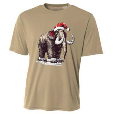 Santa Hat On Christmas Mammoth For Funny Cooling Performance Crew T-Shirt