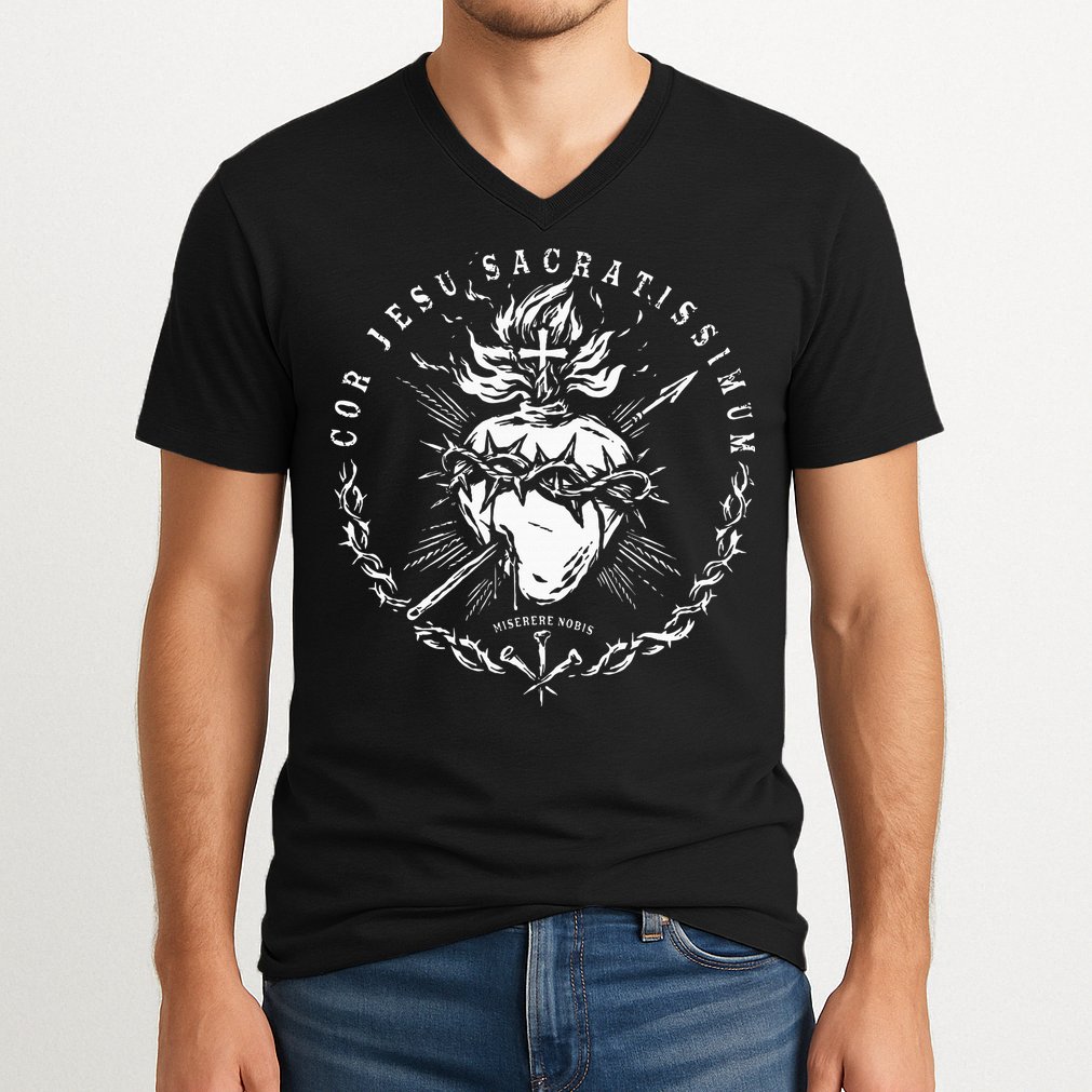 Sacred Heart Of Jesus Catholic Devotion V-Neck T-Shirt
