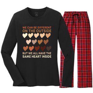 Same Heart On The Inside Black History Month BLM Melanin Women's Long Sleeve Flannel Pajama Set 