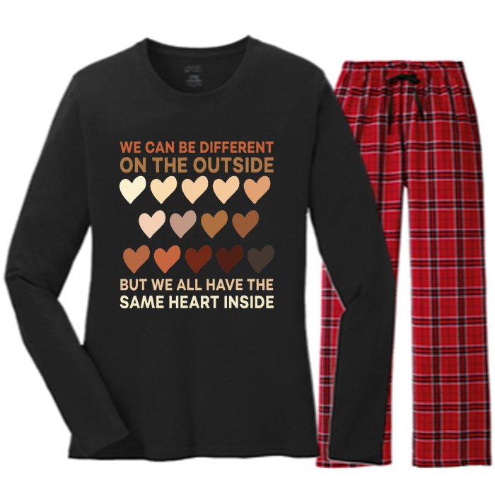 Same Heart On The Inside Black History Month BLM Melanin Women's Long Sleeve Flannel Pajama Set 