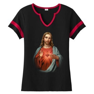 Sacred Heart Of Jesus Ladies Halftime Notch Neck Tee