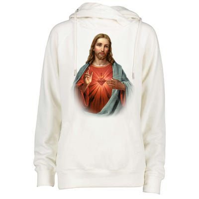 Sacred Heart Of Jesus Womens Funnel Neck Pullover Hood