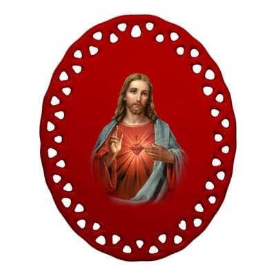 Sacred Heart Of Jesus Ceramic Oval Ornament