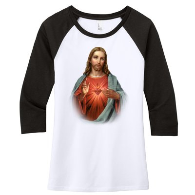 Sacred Heart Of Jesus Women's Tri-Blend 3/4-Sleeve Raglan Shirt