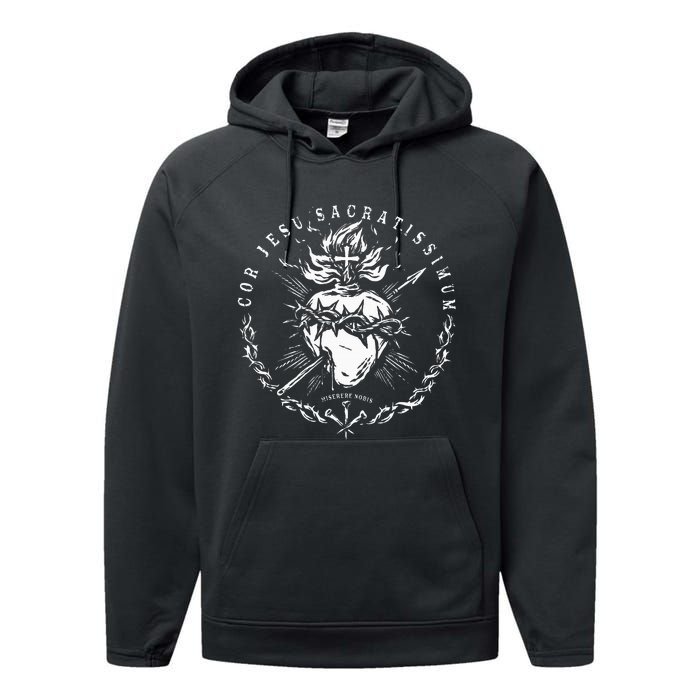 Sacred Heart Of Jesus Catholic Devotion Performance Fleece Hoodie