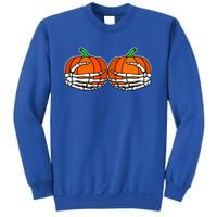 Skeleton Hand On Chest Pumpkin Boobs Halloween Boob Sweatshirt