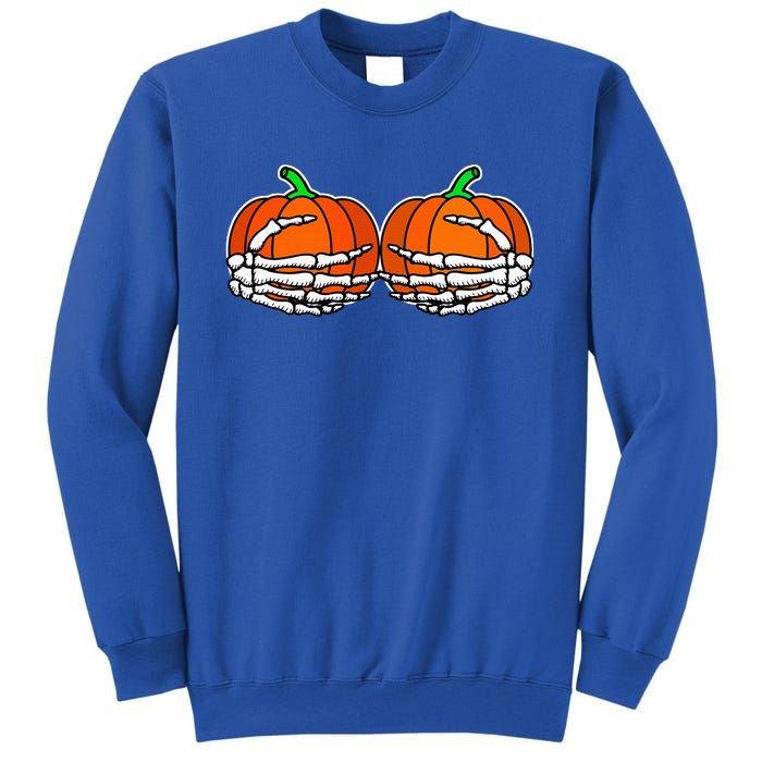 Skeleton Hand On Chest Pumpkin Boobs Halloween Boob Sweatshirt