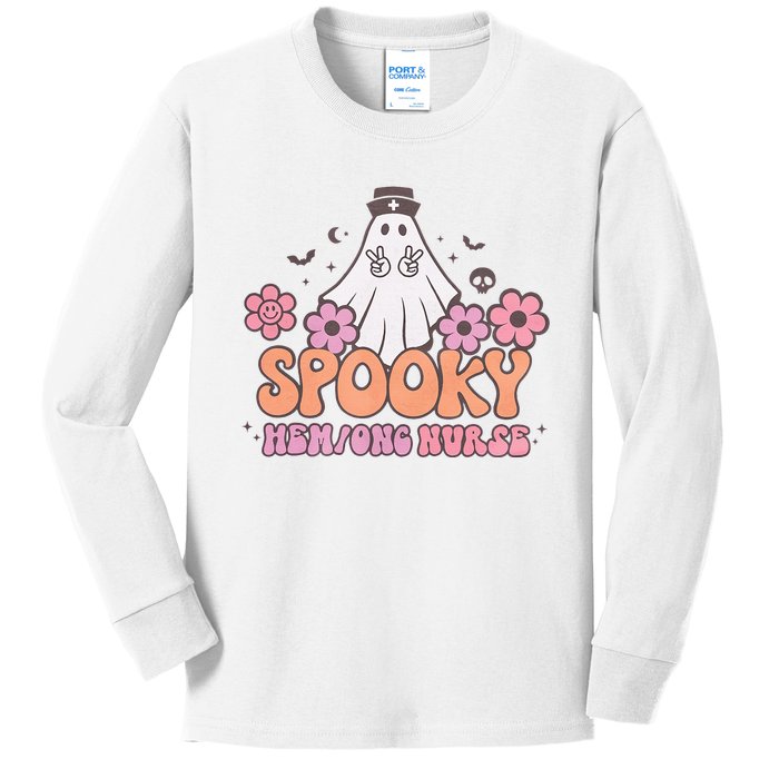 Spooky Hem Onc Nurse Halloween Cute Ghost Oncology Nurse RN  Kids Long Sleeve Shirt