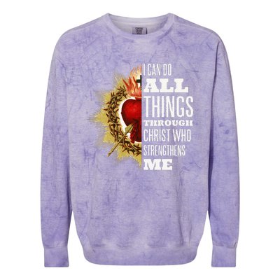 Sacred Heart of Jesus I Can Do All Things Through Christ Colorblast Crewneck Sweatshirt