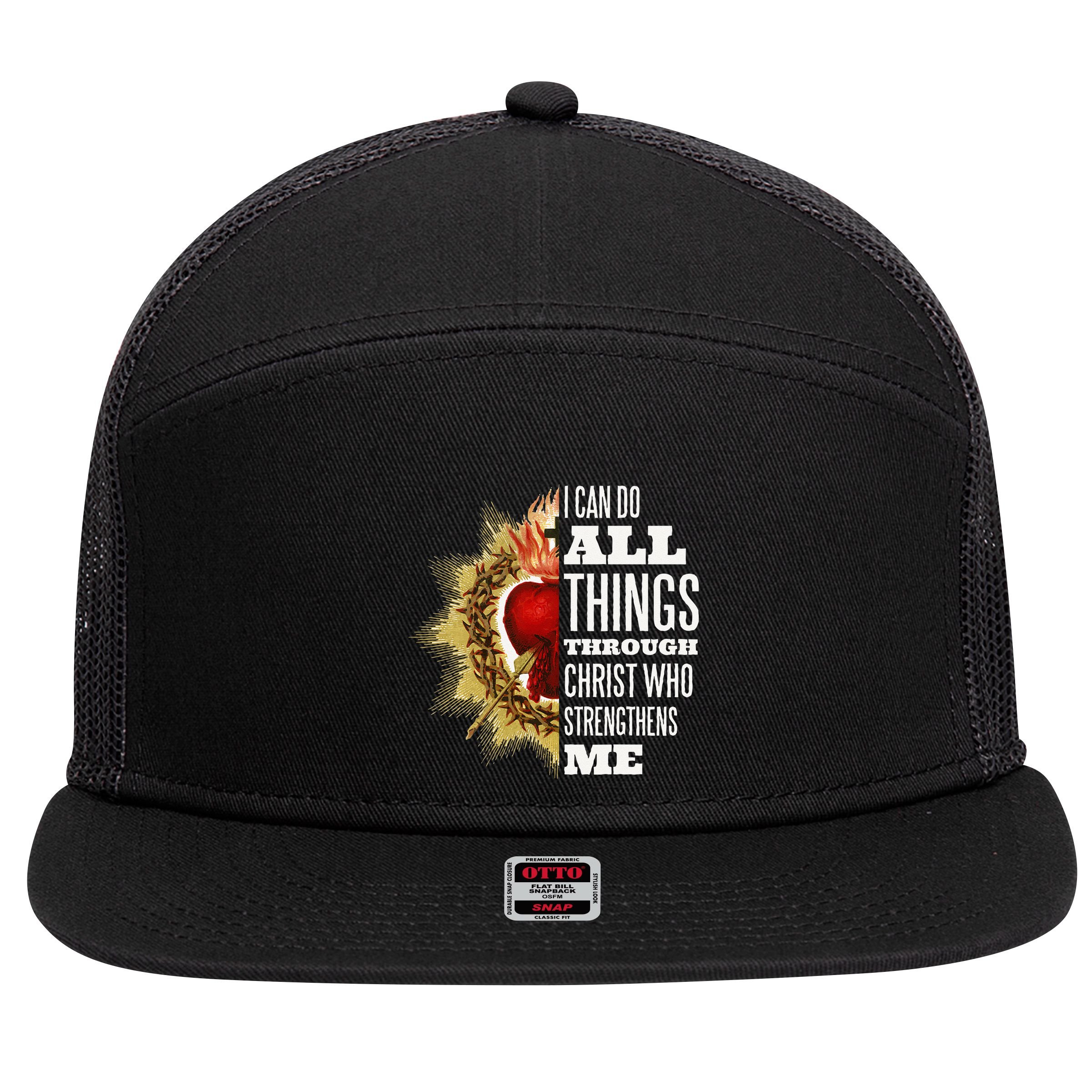 Sacred Heart of Jesus I Can Do All Things Through Christ 7 Panel Mesh Trucker Snapback Hat