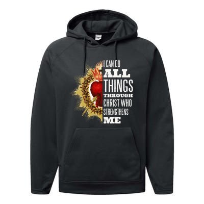 Sacred Heart of Jesus I Can Do All Things Through Christ Performance Fleece Hoodie