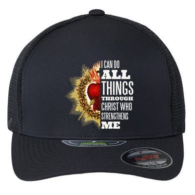 Sacred Heart of Jesus I Can Do All Things Through Christ Flexfit Unipanel Trucker Cap