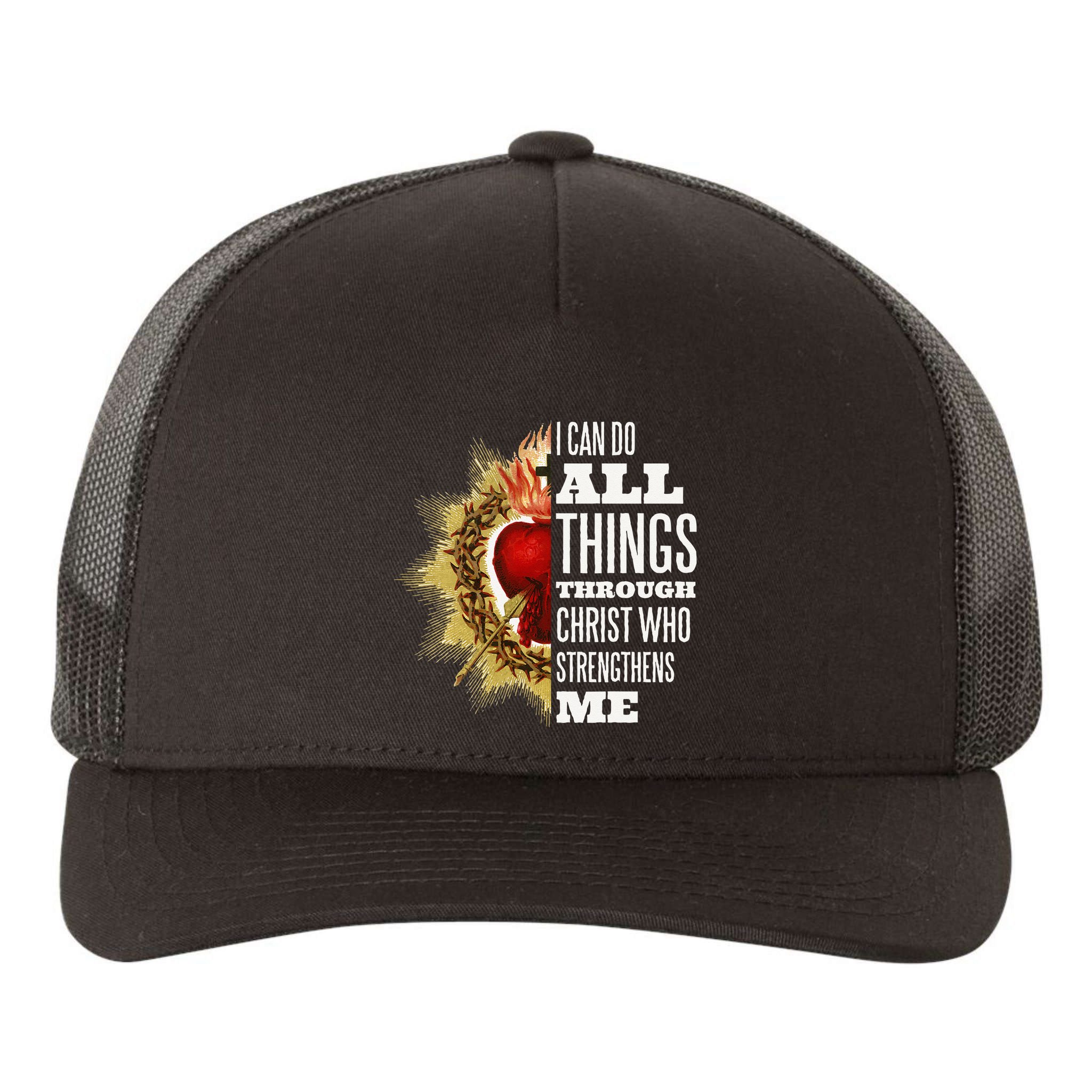 Sacred Heart of Jesus I Can Do All Things Through Christ Yupoong Adult 5-Panel Trucker Hat