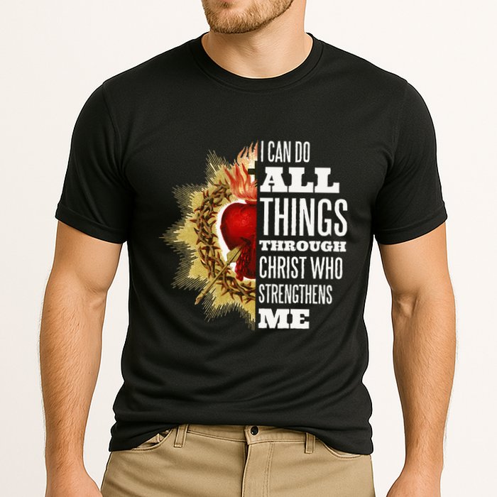 Sacred Heart of Jesus I Can Do All Things Through Christ Cooling Performance Crew T-Shirt