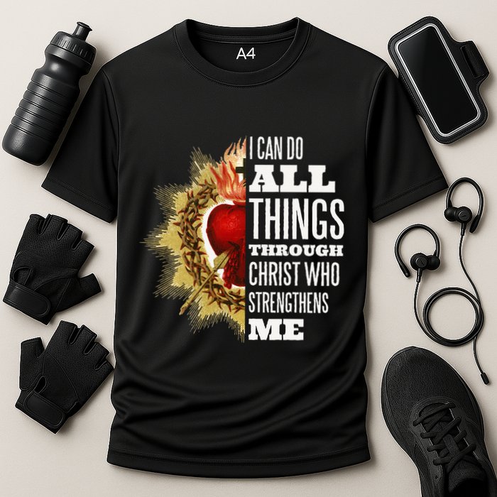 Sacred Heart of Jesus I Can Do All Things Through Christ Cooling Performance Crew T-Shirt