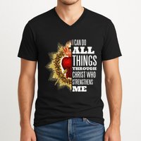 Sacred Heart of Jesus I Can Do All Things Through Christ V-Neck T-Shirt