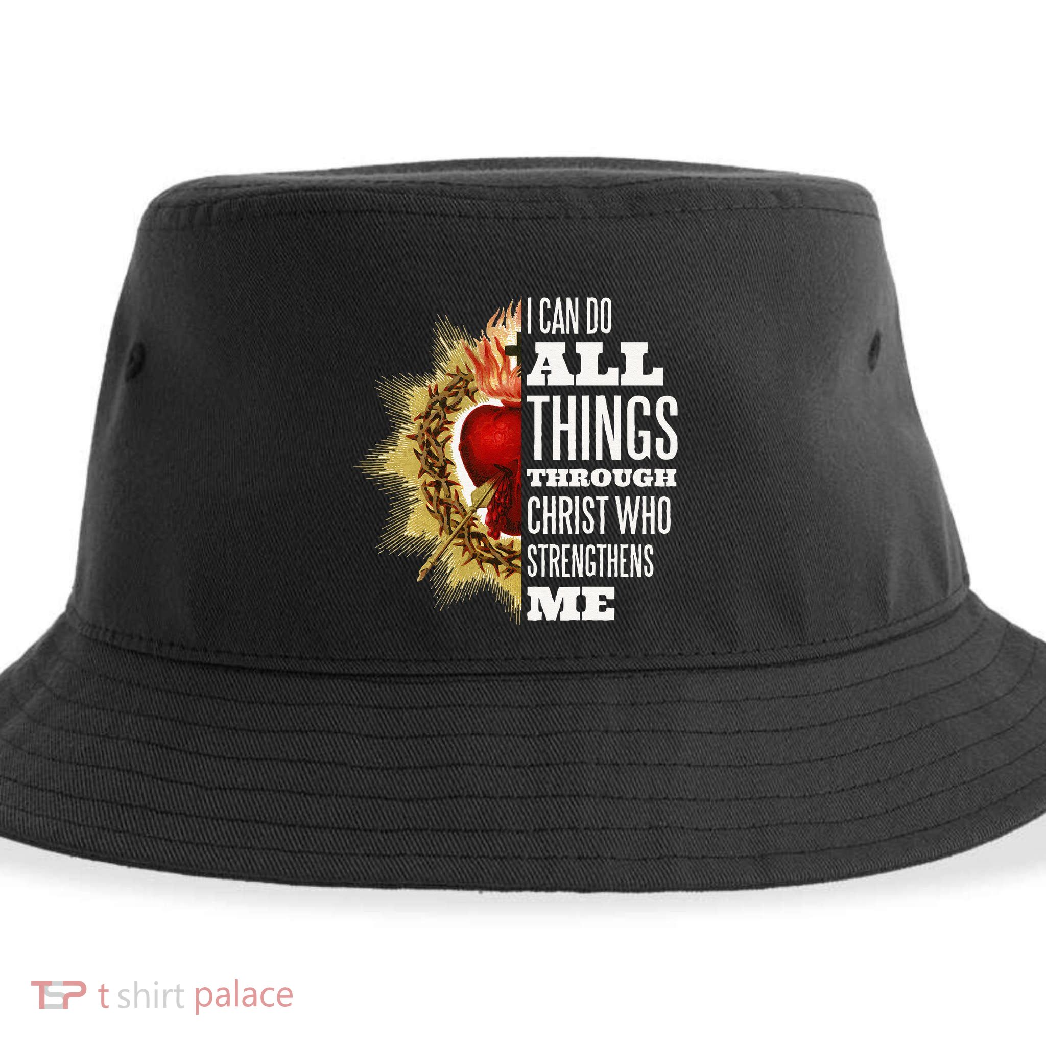 Sacred Heart of Jesus I Can Do All Things Through Christ Sustainable Bucket Hat