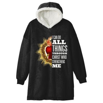 Sacred Heart of Jesus I Can Do All Things Through Christ Hooded Wearable Blanket