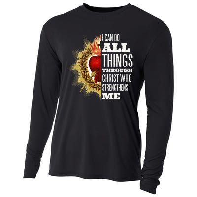 Sacred Heart of Jesus I Can Do All Things Through Christ Cooling Performance Long Sleeve Crew