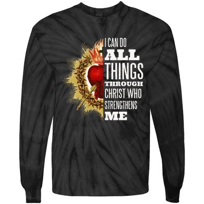 Sacred Heart of Jesus I Can Do All Things Through Christ Tie-Dye Long Sleeve Shirt