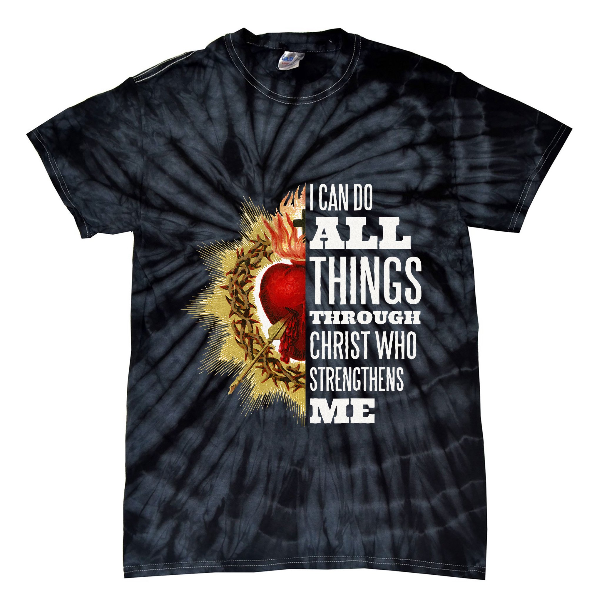 Sacred Heart of Jesus I Can Do All Things Through Christ Tie-Dye T-Shirt