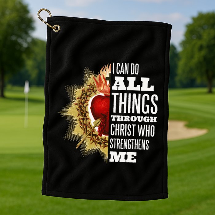 Sacred Heart of Jesus I Can Do All Things Through Christ Golf Towel