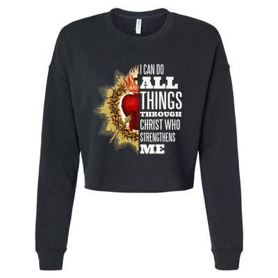 Sacred Heart of Jesus I Can Do All Things Through Christ Cropped Pullover Crew
