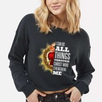 Sacred Heart of Jesus I Can Do All Things Through Christ Cropped Pullover Crew