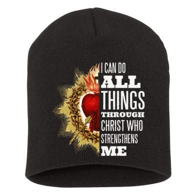 Sacred Heart of Jesus I Can Do All Things Through Christ Short Acrylic Beanie