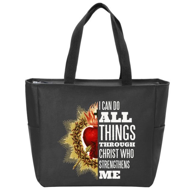 Sacred Heart of Jesus I Can Do All Things Through Christ Zip Tote Bag