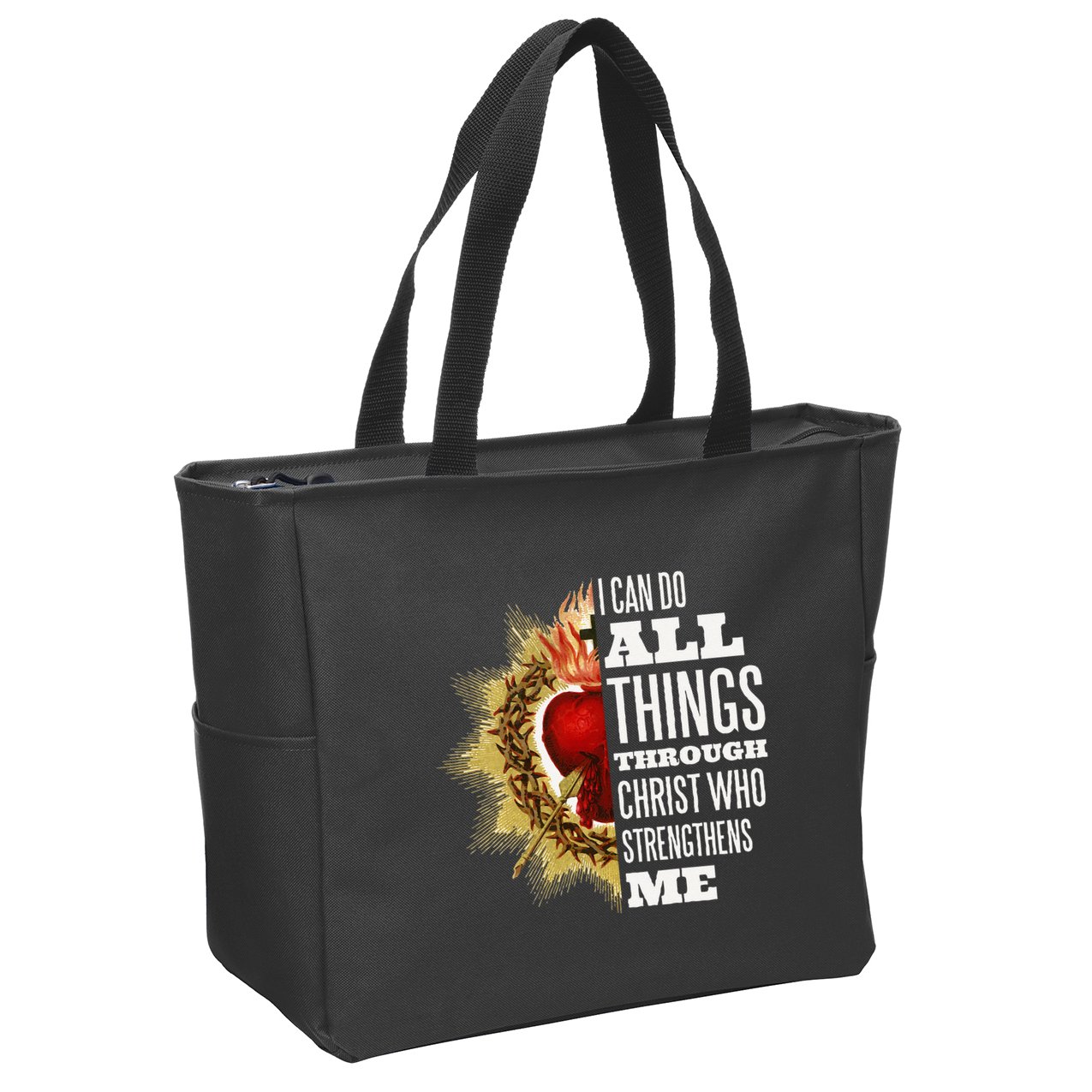 Sacred Heart of Jesus I Can Do All Things Through Christ Zip Tote Bag