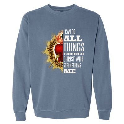 Sacred Heart of Jesus I Can Do All Things Through Christ Garment-Dyed Sweatshirt