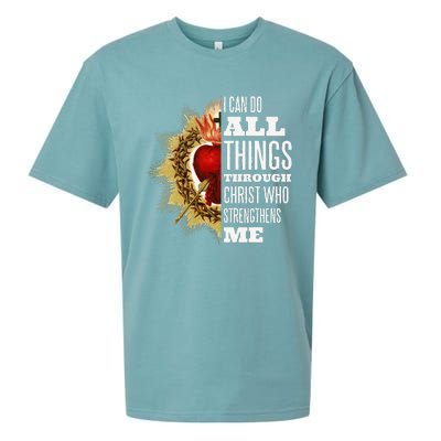 Sacred Heart of Jesus I Can Do All Things Through Christ Sueded Cloud Jersey T-Shirt