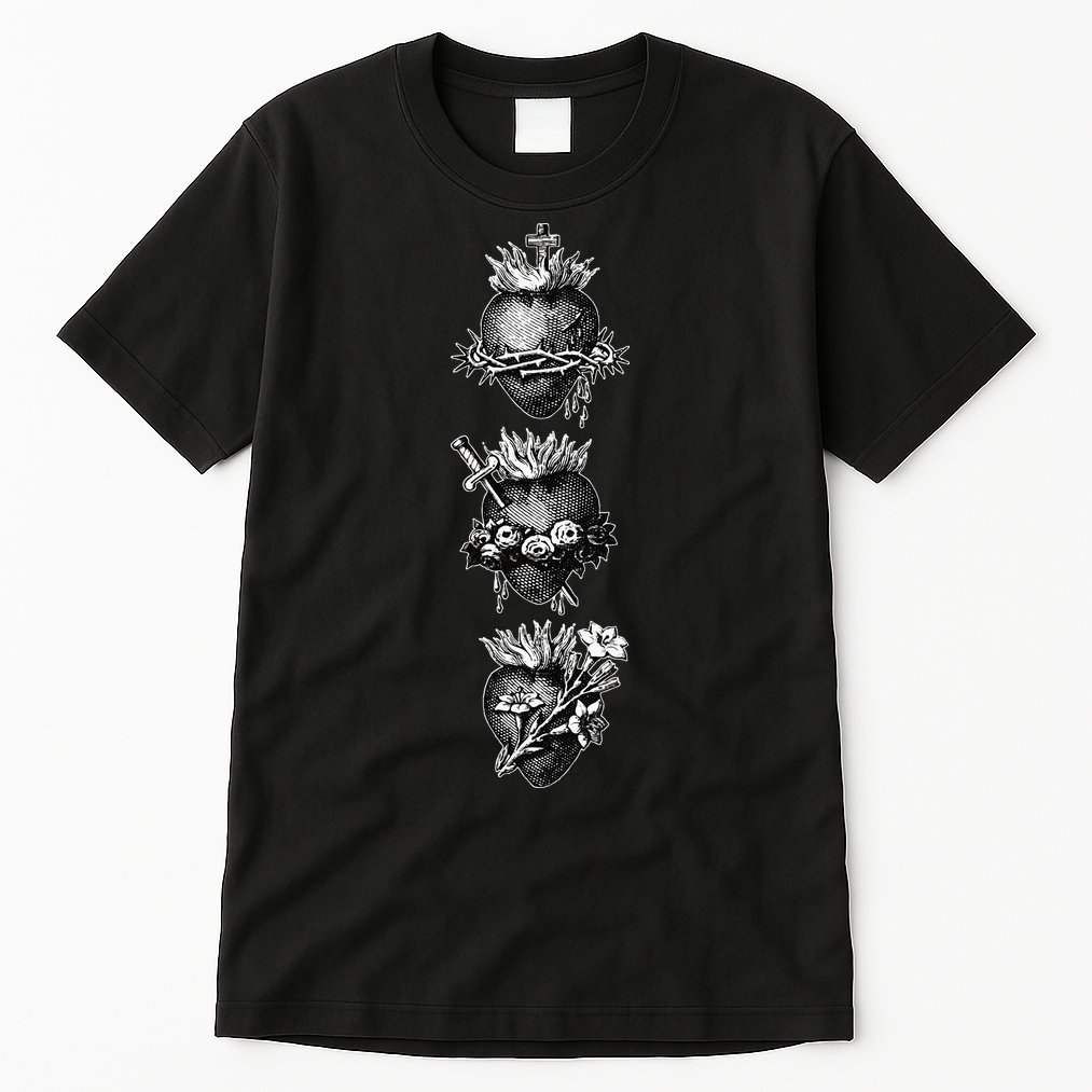 Sacred Hearts of Jesus the Virgin Mary and Saint Joseph Tall T-Shirt