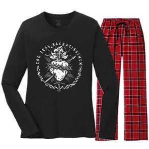 Sacred Heart Of Jesus Catholic Devotion Women's Long Sleeve Flannel Pajama Set 