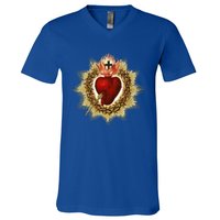 Sacred Heart Of Jesus Christ Catholic Blessing Vintage Art Gift V-Neck T-Shirt