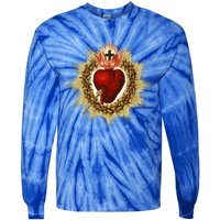 Sacred Heart Of Jesus Christ Catholic Blessing Vintage Art Gift Tie-Dye Long Sleeve Shirt