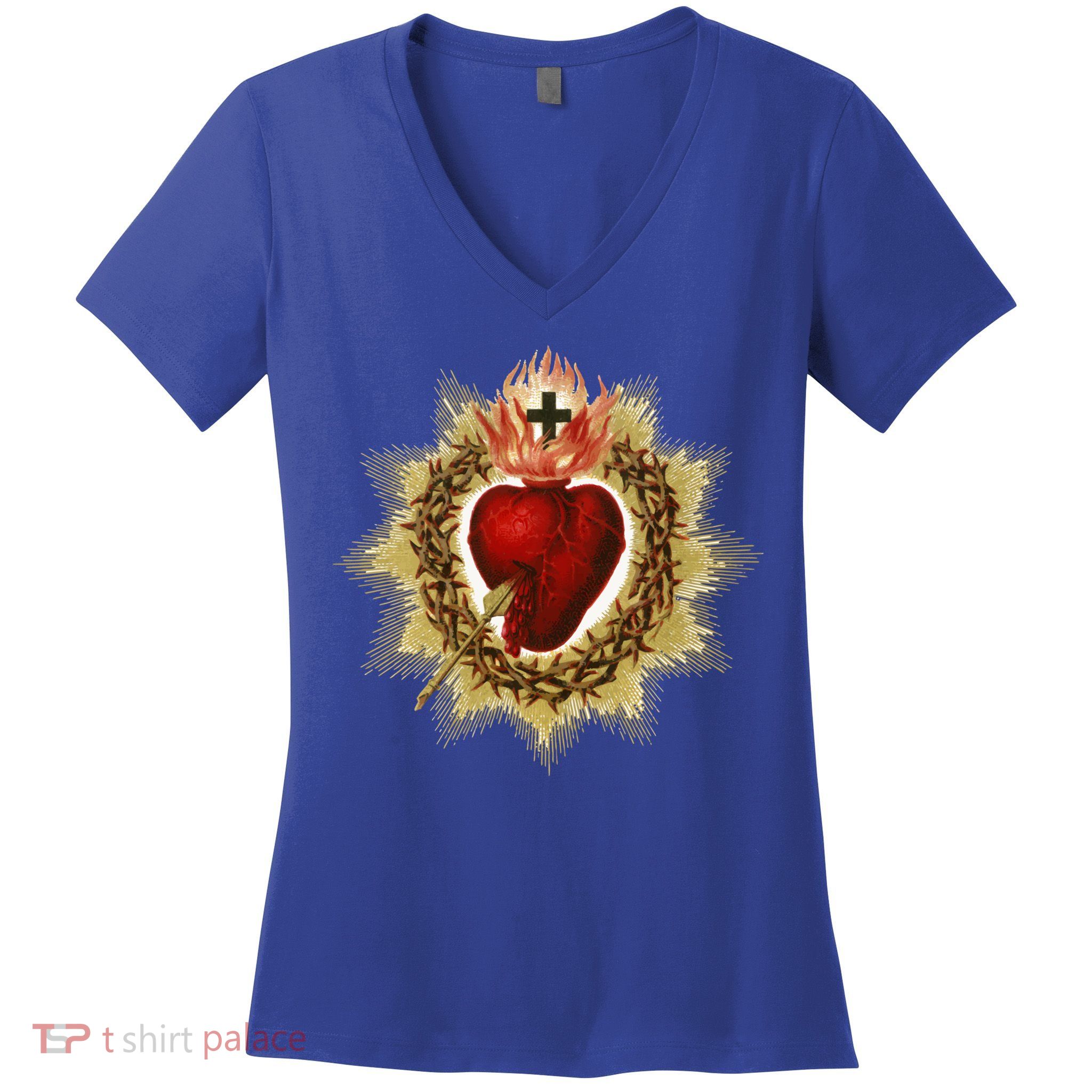 Sacred Heart Of Jesus Christ Catholic Blessing Vintage Art Gift Women's V-Neck T-Shirt