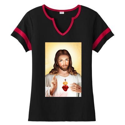 Sacred Heart Of Jesus Christ Christian God Illustration Ladies Halftime Notch Neck Tee