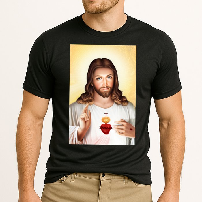 Sacred Heart Of Jesus Christ Christian God Illustration Performance Shirt