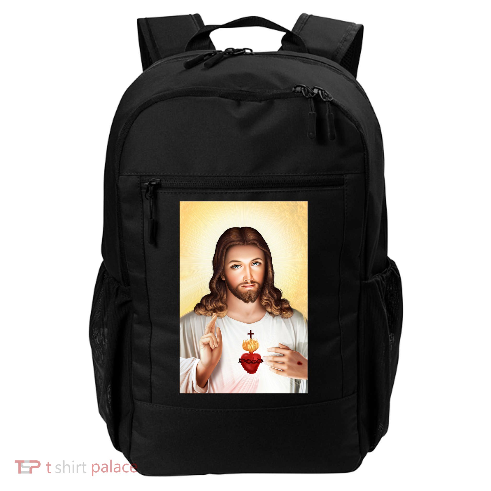 Sacred Heart Of Jesus Christ Christian God Illustration Daily Commute Backpack